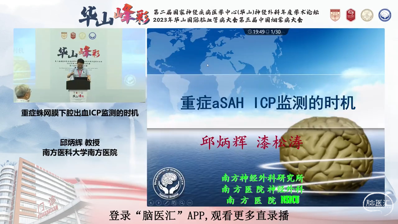 脑医汇_第二届华山峰彩国家神经疾病医学中心（华山）神经外科年度学术论坛丨华山国际脑血管病大会暨第三届中国烟雾病大会 - 重症蛛网膜下腔出血ICP监测的时机 - 脑医汇 - 神外资讯 - 神介资讯_1689586486956.png