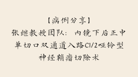 【病例分享】张继教授团队：内镜下后正中单切口双通道入路C1/2哑铃型神经鞘瘤切除术